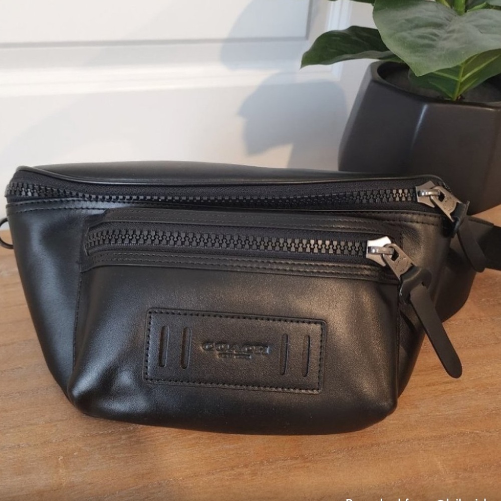 Coach Black Belt Bag with Leather Finish and Zipper Closure